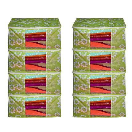 Green Floral Printed Clothes Storage Organizer Box with Transparent Window and Zip Closure