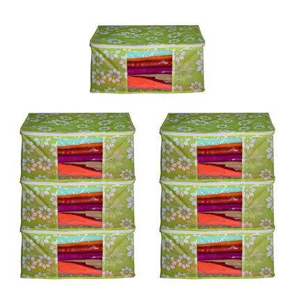 Green Floral Printed Clothes Storage Organizer Box with Transparent Window and Zip Closure