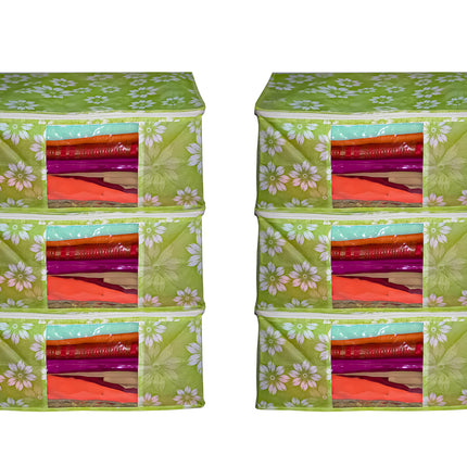 Green Floral Printed Clothes Storage Organizer Box with Transparent Window and Zip Closure