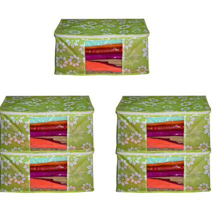 Green Floral Printed Clothes Storage Organizer Box with Transparent Window and Zip Closure