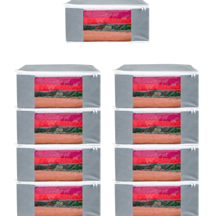 Grey Saree Storage Cover with Zip & Transparent Window