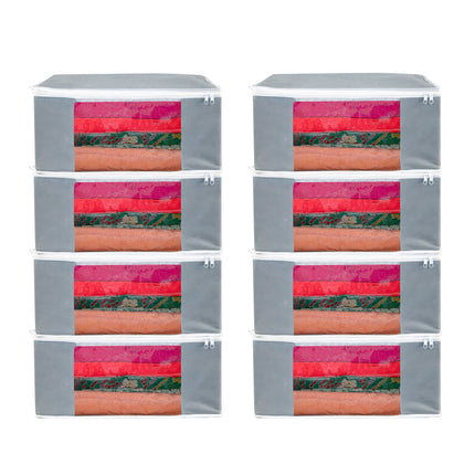 Grey Saree Storage Cover with Zip & Transparent Window