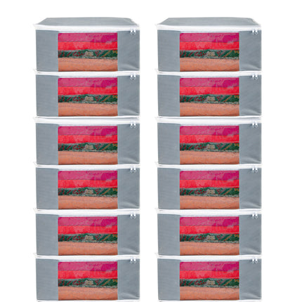 Grey Saree Storage Cover with Zip & Transparent Window