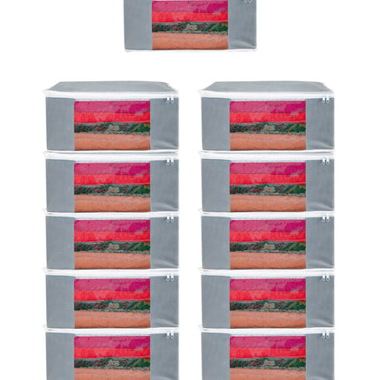 Grey Saree Storage Cover with Zip & Transparent Window