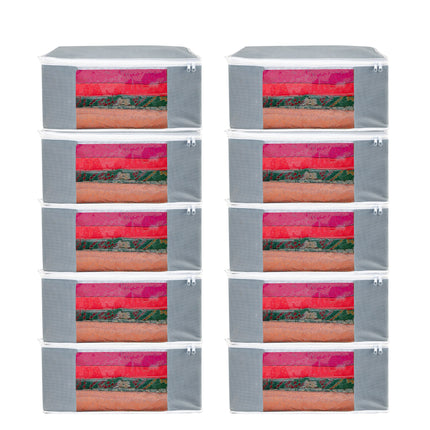 Grey Saree Storage Cover with Zip & Transparent Window