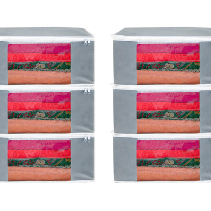 Grey Saree Storage Cover with Zip & Transparent Window