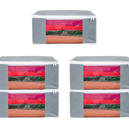 Grey Saree Storage Cover with Zip & Transparent Window
