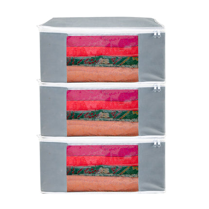 Grey Saree Storage Cover with Zip & Transparent Window