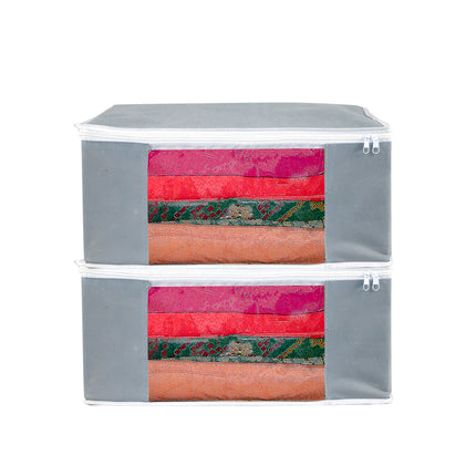 Grey Saree Storage Cover with Zip & Transparent Window