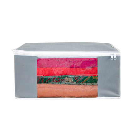 Grey Saree Storage Cover with Zip & Transparent Window