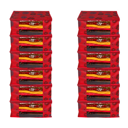 Red Floral Printed Clothes Storage Organizer Box with Transparent Window and Zip Closure