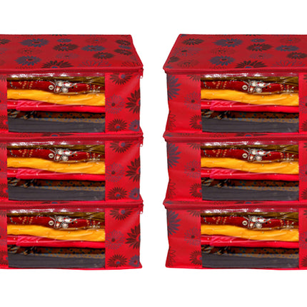 Red Floral Printed Clothes Storage Organizer Box with Transparent Window and Zip Closure
