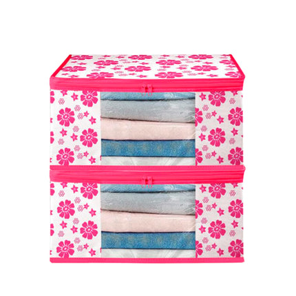 Pink & White Floral Printed Clothes Storage Organizer Box with Transparent Window and Zip Closure