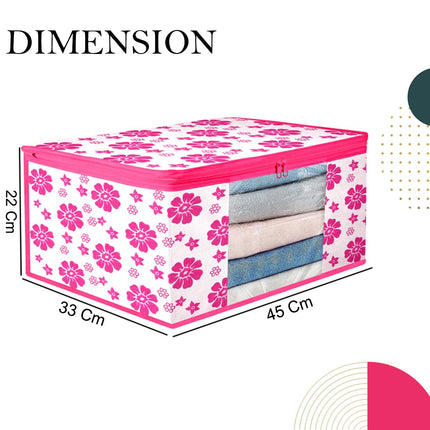 Pink & White Floral Printed Clothes Storage Organizer Box with Transparent Window and Zip Closure