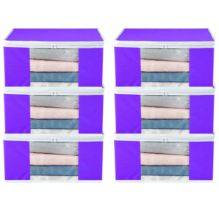 Purple Saree Storage Cover with Zip & Transparent Window