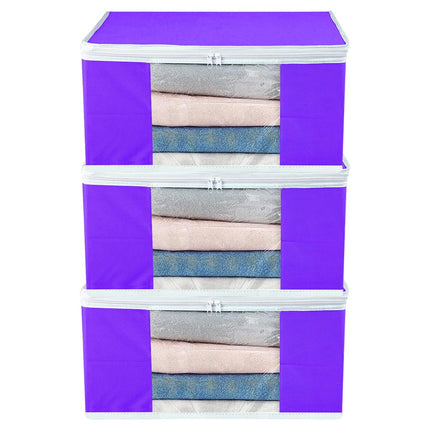Purple Saree Storage Cover with Zip & Transparent Window