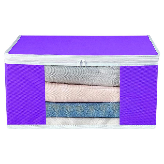 Purple Saree Storage Cover with Zip & Transparent Window