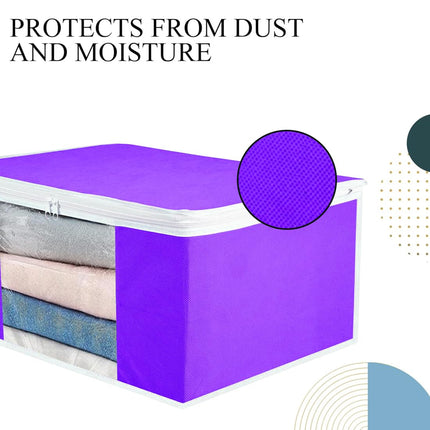 Purple Saree Storage Cover with Zip & Transparent Window