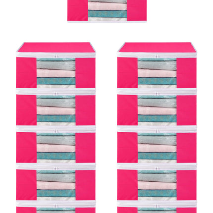 Pink Saree Storage Cover with Zip & Transparent Window