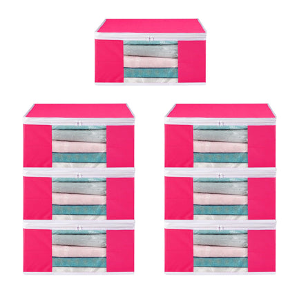 Pink Saree Storage Cover with Zip & Transparent Window