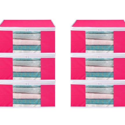 Pink Saree Storage Cover with Zip & Transparent Window