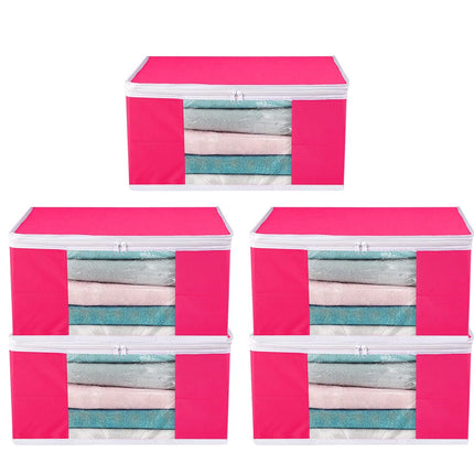 Pink Saree Storage Cover with Zip & Transparent Window