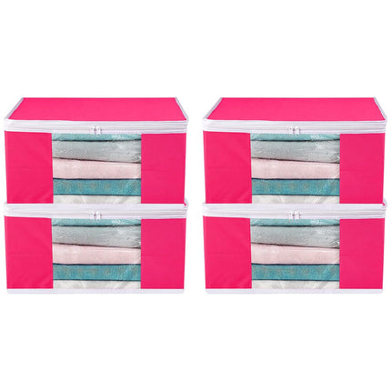 Pink Saree Storage Cover with Zip & Transparent Window