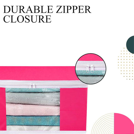Pink Saree Storage Cover with Zip & Transparent Window