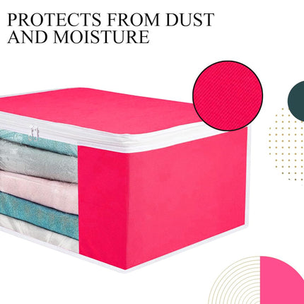 Pink Saree Storage Cover with Zip & Transparent Window