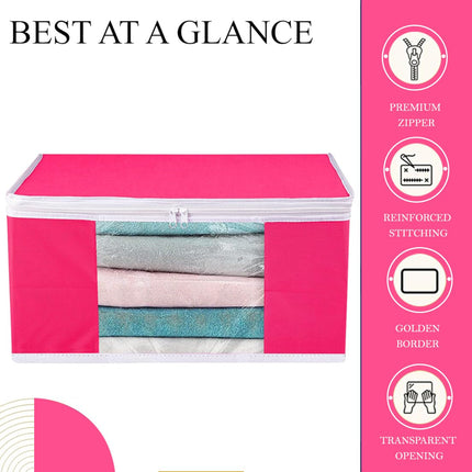 Pink Saree Storage Cover with Zip & Transparent Window