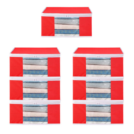 Red Saree Storage Cover with Zip & Transparent Window