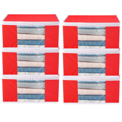 Red Saree Storage Cover with Zip & Transparent Window