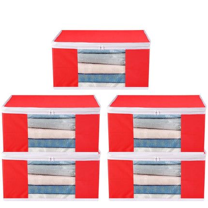 Red Saree Storage Cover with Zip & Transparent Window