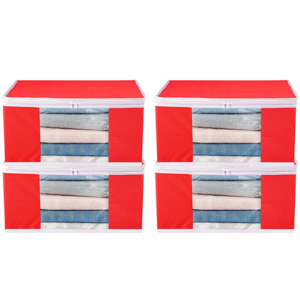 Red Saree Storage Cover with Zip & Transparent Window