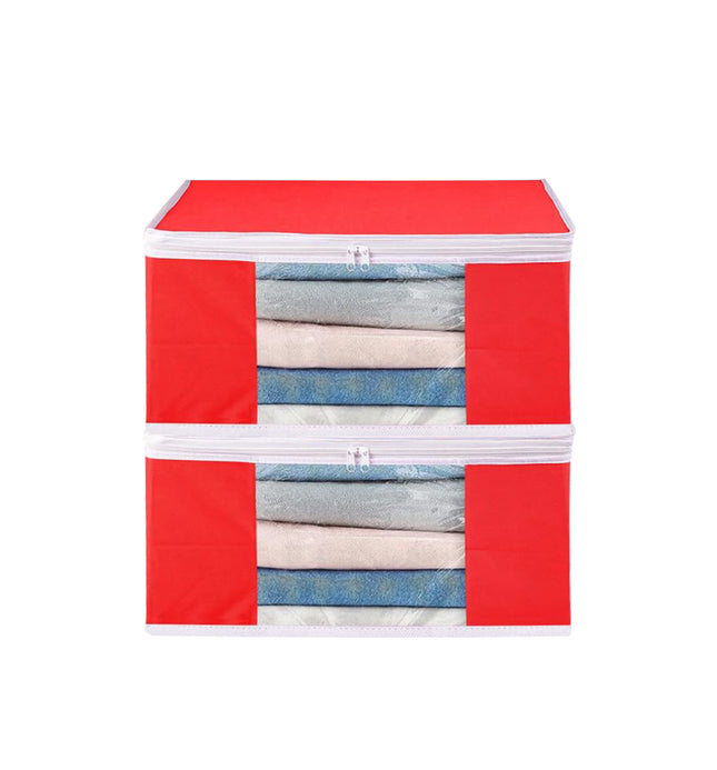 Red Saree Storage Cover with Zip & Transparent Window