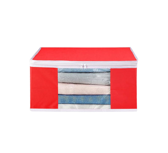 Red Saree Storage Cover with Zip & Transparent Window