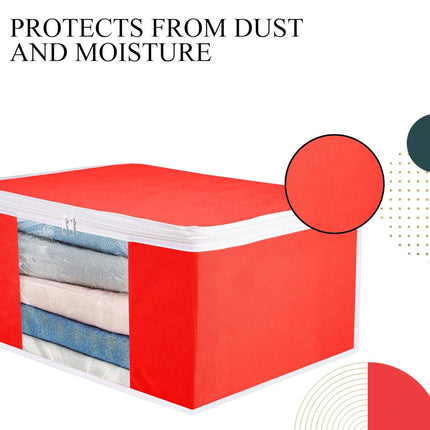 Red Saree Storage Cover with Zip & Transparent Window