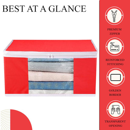 Red Saree Storage Cover with Zip & Transparent Window