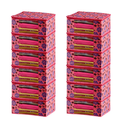 Pink Floral Printed Clothes Storage Organizer Box with Transparent Window and Zip Closure