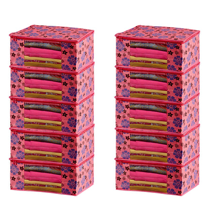 Pink Floral Printed Clothes Storage Organizer Box with Transparent Window and Zip Closure