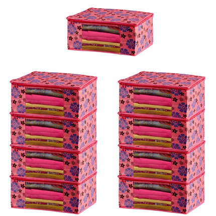 Pink Floral Printed Clothes Storage Organizer Box with Transparent Window and Zip Closure