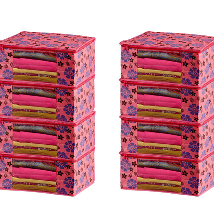 Pink Floral Printed Clothes Storage Organizer Box with Transparent Window and Zip Closure