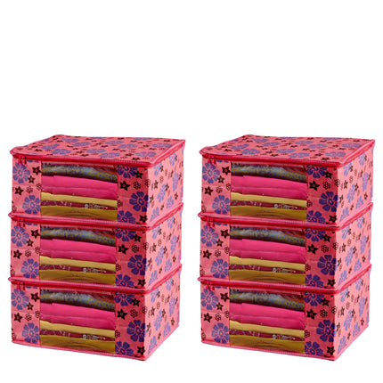 Pink Floral Printed Clothes Storage Organizer Box with Transparent Window and Zip Closure
