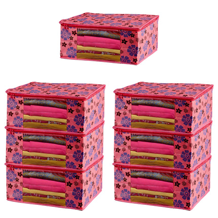 Pink Floral Printed Clothes Storage Organizer Box with Transparent Window and Zip Closure