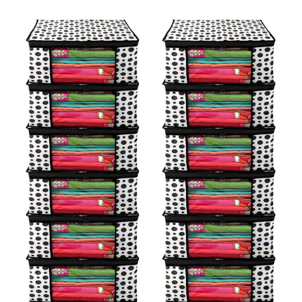 White & Black Polka Dot Printed Clothes Storage Organizer Box with Transparent Window and Zip Closure