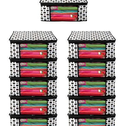 White & Black Polka Dot Printed Clothes Storage Organizer Box with Transparent Window and Zip Closure