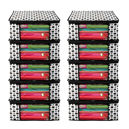 White & Black Polka Dot Printed Clothes Storage Organizer Box with Transparent Window and Zip Closure