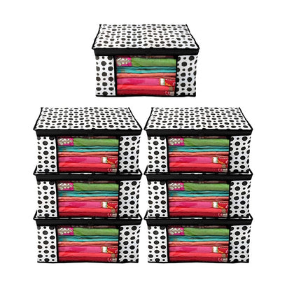 White & Black Polka Dot Printed Clothes Storage Organizer Box with Transparent Window and Zip Closure