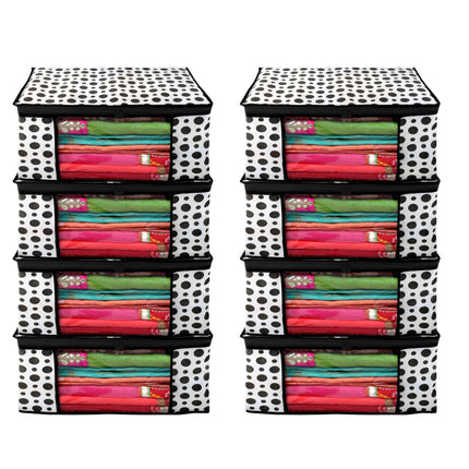 White & Black Polka Dot Printed Clothes Storage Organizer Box with Transparent Window and Zip Closure