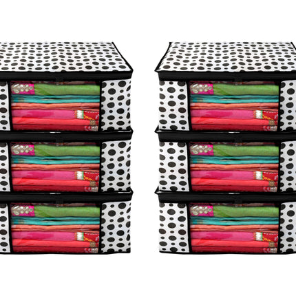 White & Black Polka Dot Printed Clothes Storage Organizer Box with Transparent Window and Zip Closure